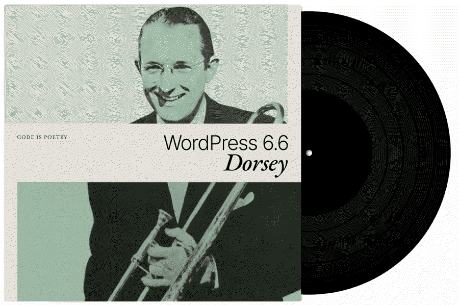 Visuel de WordPress 6.6, affichant le logo et des éléments graphiques innovants.